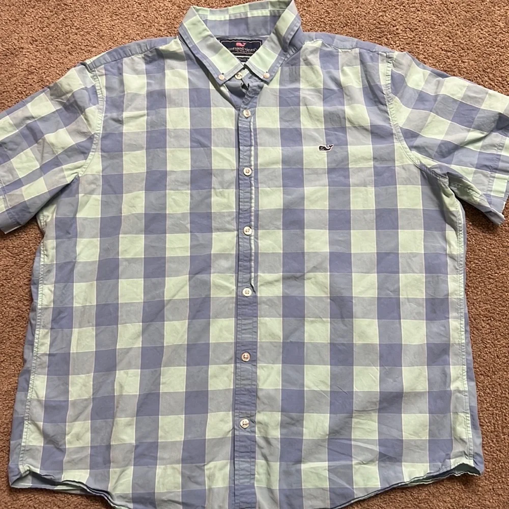 Blue and green Vineyard Vines short sleeve button down